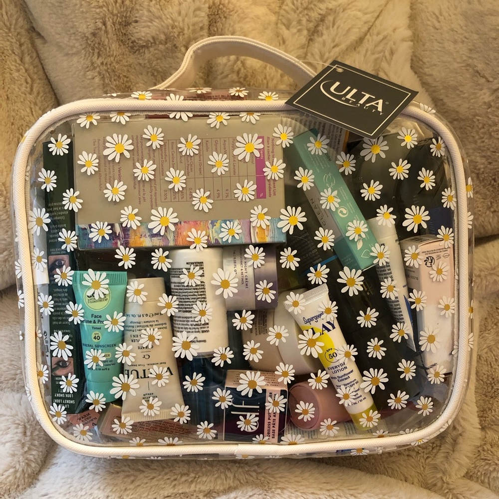 Ulta 37-piece sample bag with skin, hair, make-up products